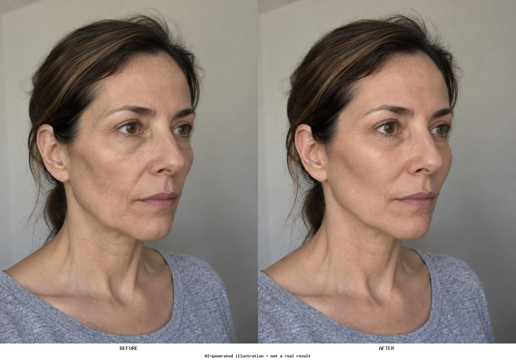 Side-by-side portrait showing the same person before and after a cheek-volume edit, with fuller upper cheeks and unchanged facial features.