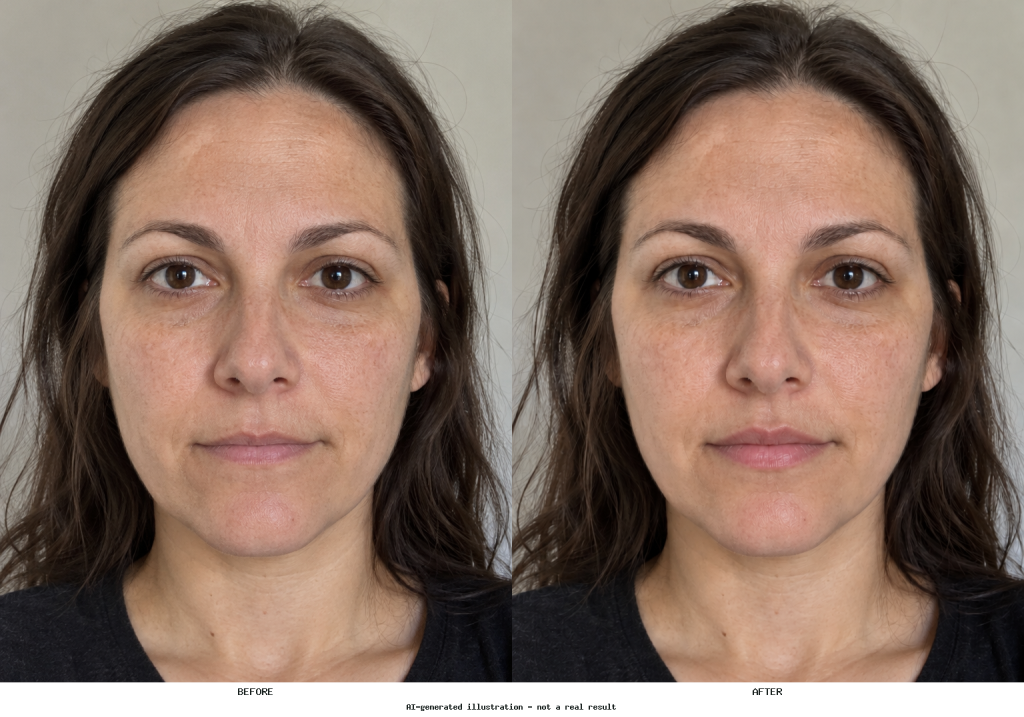 Side-by-side portrait showing an unchanged upper lip on the left and an outward-turned upper lip with more visible pink surface on the right.
